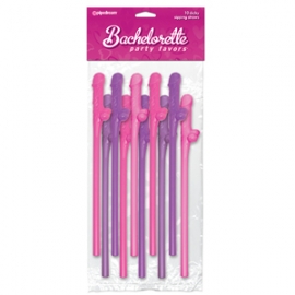 BACHELORETTE PAJITAS PENE ROSA-LILA 10 UDS