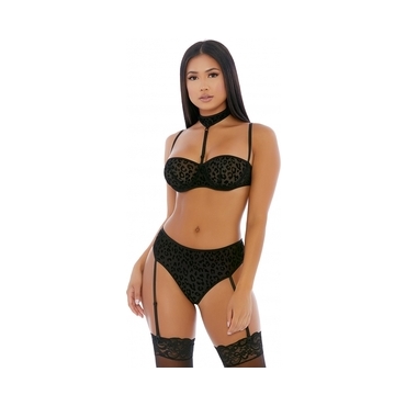 JUEGO DE LENCERIA ON THE PROWL CHOKER NEGRO